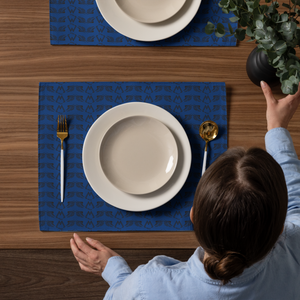 Blue Placemat Set Of 4 With Duplicated Black MM Iconic Logo