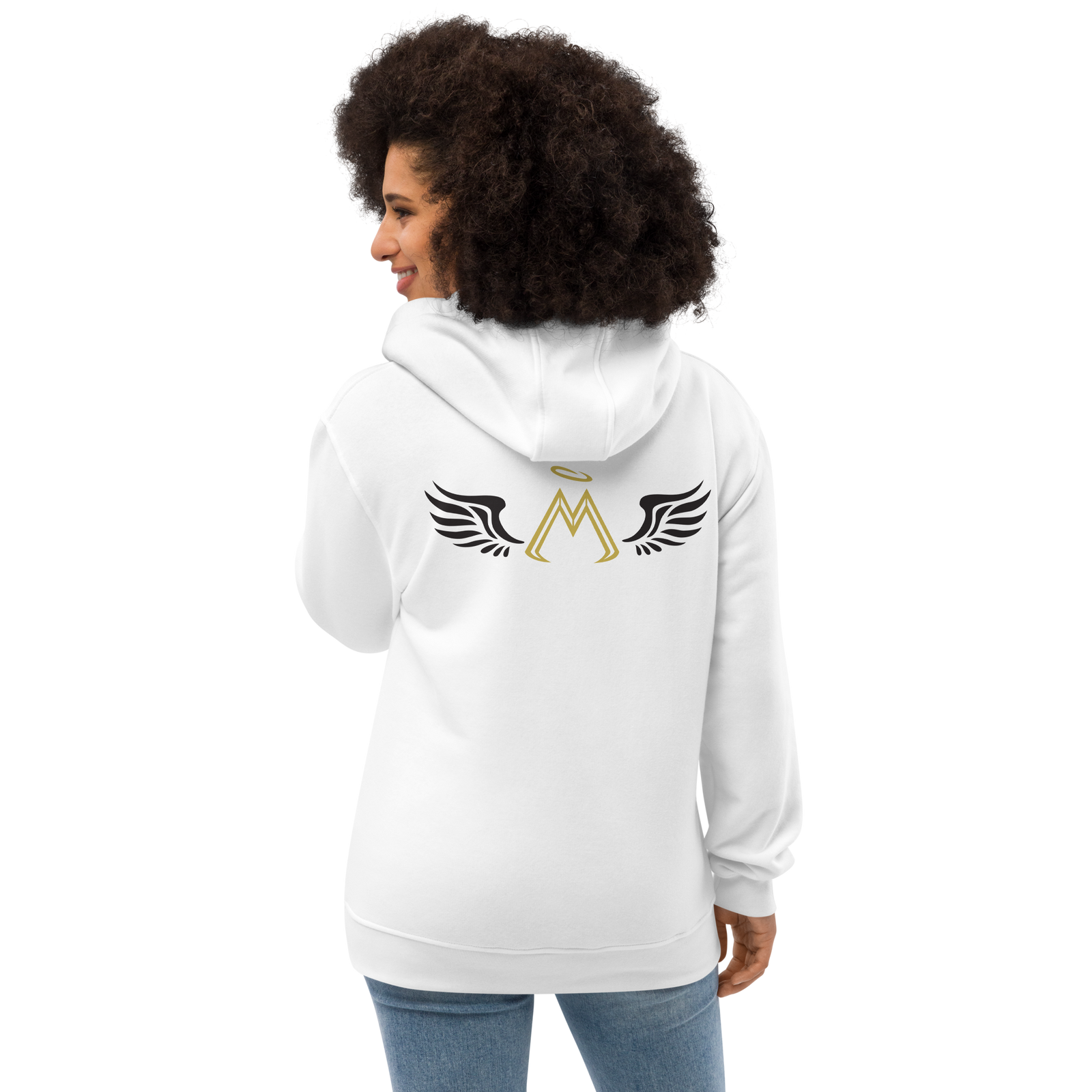 White Unisex Premium Eco Hoodie With Embroidered Gold-Black MM Iconic Logo