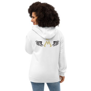 White Unisex Premium Eco Hoodie With Embroidered Gold-Black MM Iconic Logo