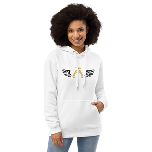 White Unisex Premium Eco Hoodie With Embroidered Gold-Black MM Iconic Logo
