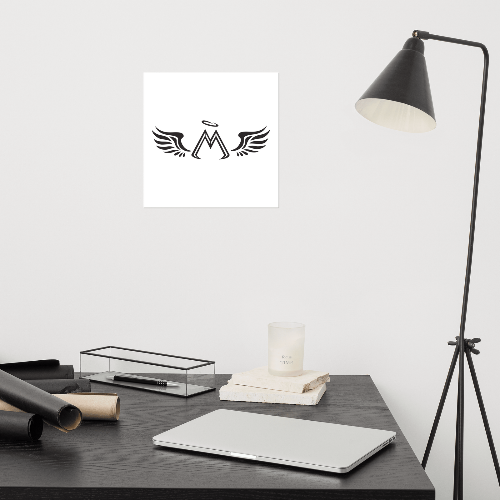 White Photo Paper Poster With Black MM Iconic Logo
