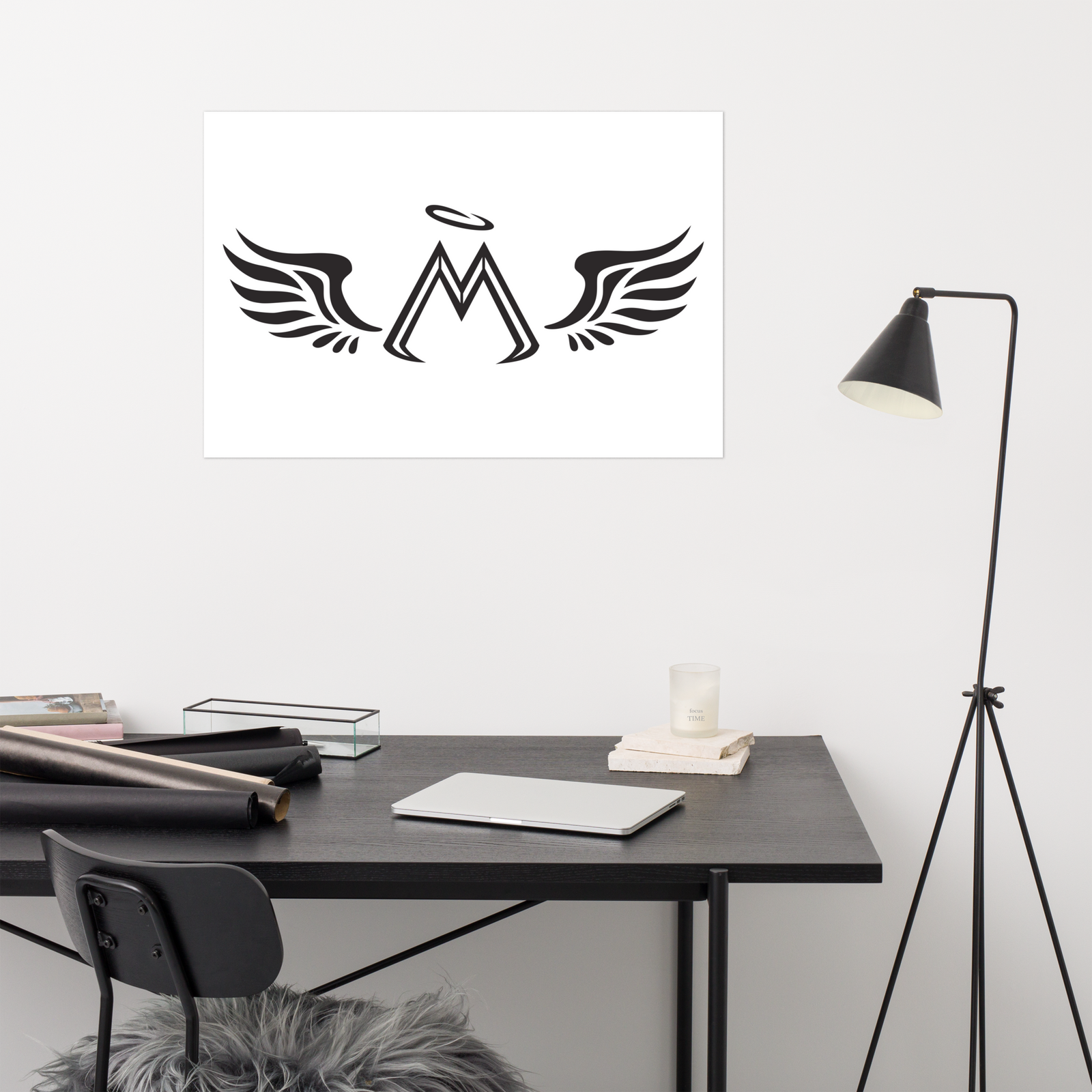 White Photo Paper Poster With Black MM Iconic Logo