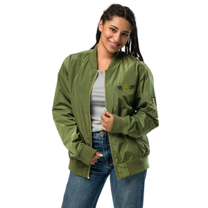 Army Green Unisex Premium Recycled Bomber Jacket With Embroidered Gold-Black MM Iconic Logo