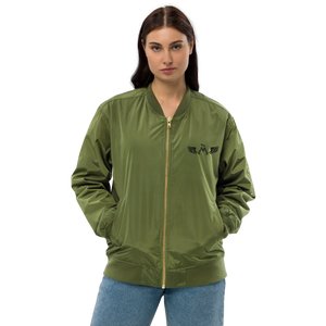 Army Green Unisex Premium Recycled Bomber Jacket With Embroidered Black MM Iconic Logo