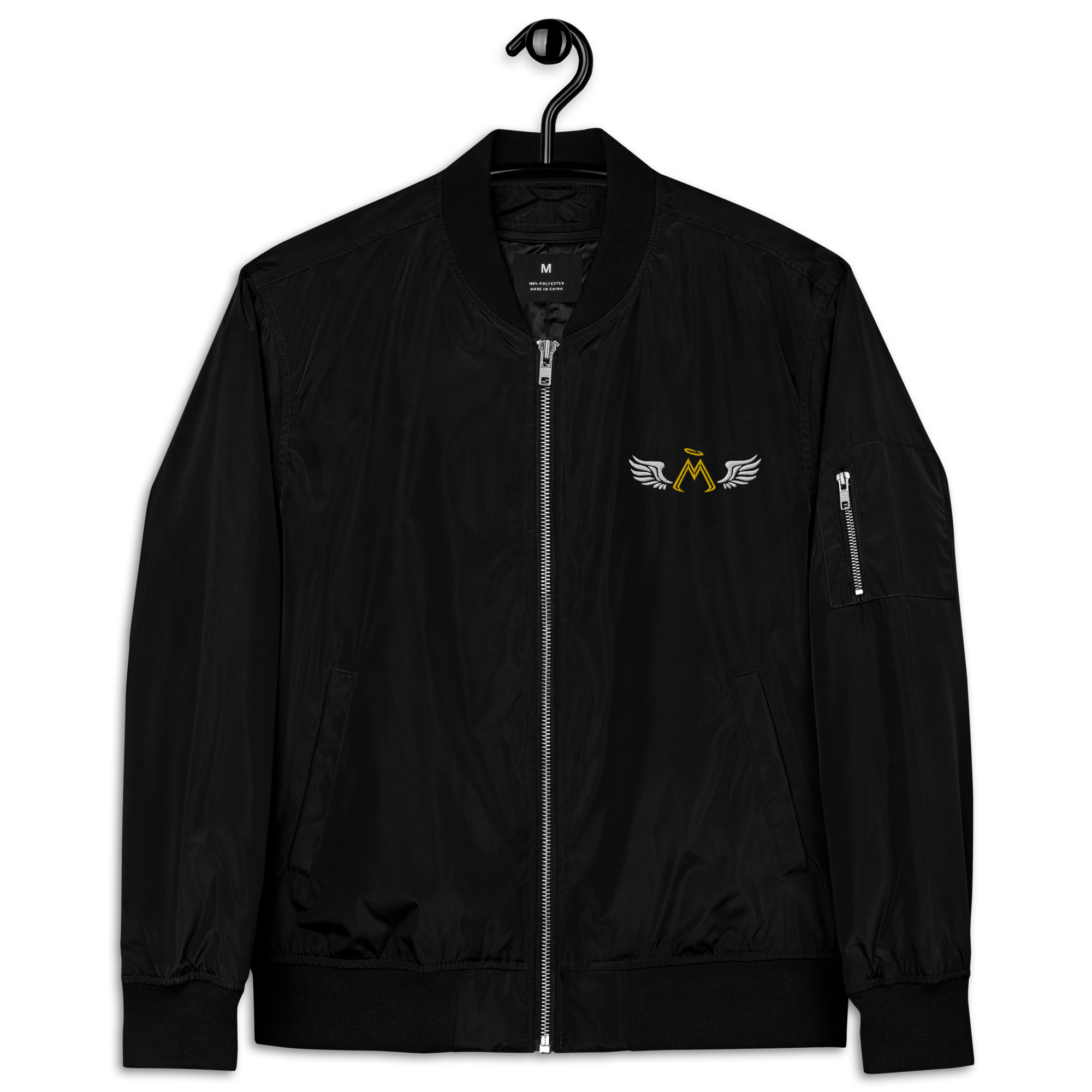 Black Unisex Premium Recycled Bomber Jacket With Embroidered