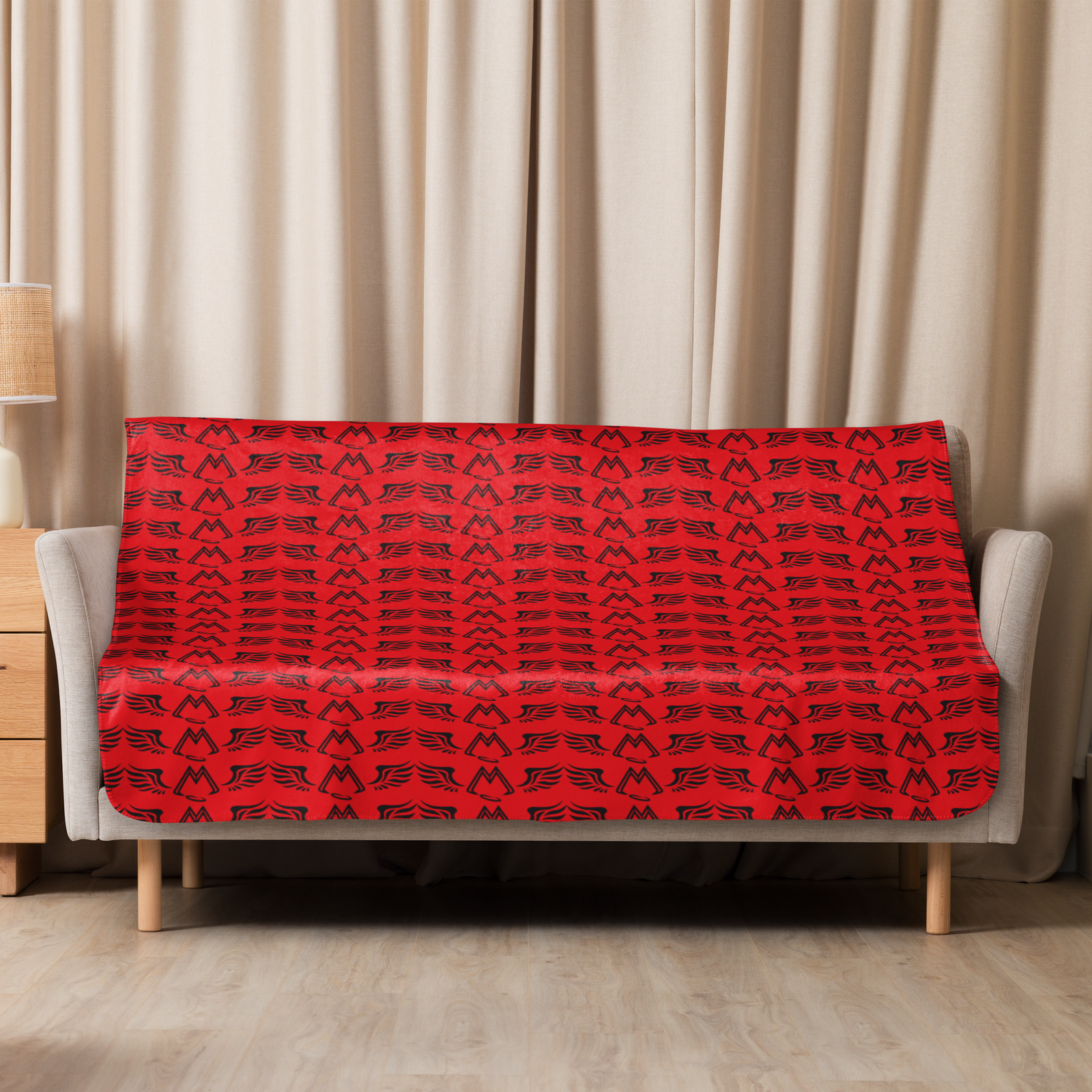 Red Sherpa Blanket With Duplicated Black MM Iconic Logo