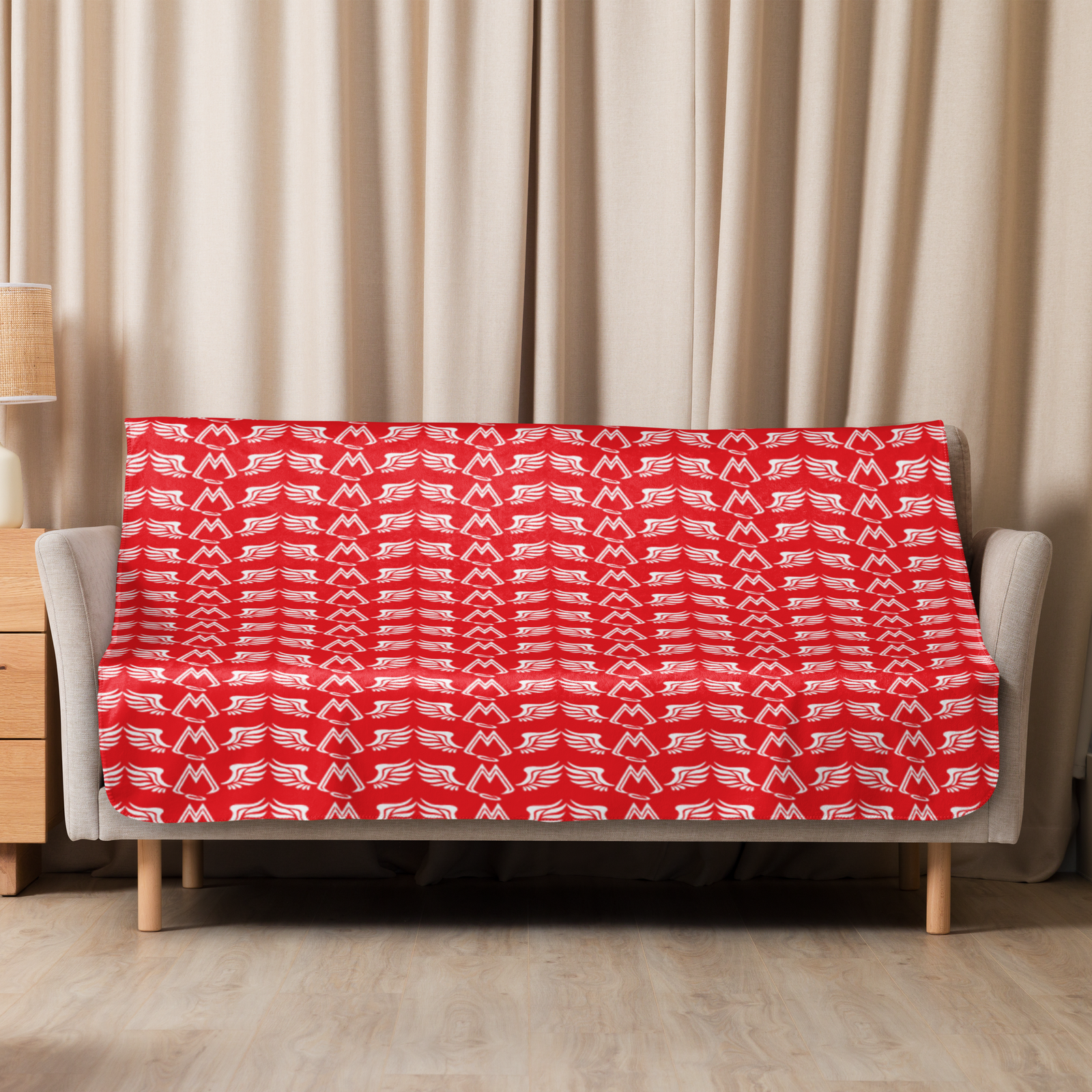 Red Sherpa Blanket With Duplicated White MM Iconic Logo