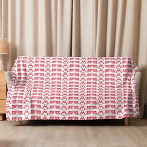 White Sherpa Blanket With Duplicated Red MM Iconic Logo