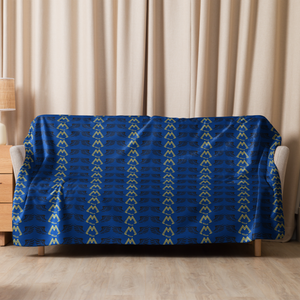Blue Sherpa Blanket With Duplicated Gold-Black MM Iconic Logo