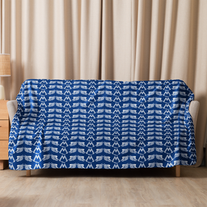 Blue Sherpa Blanket With Duplicated White MM Iconic Logo