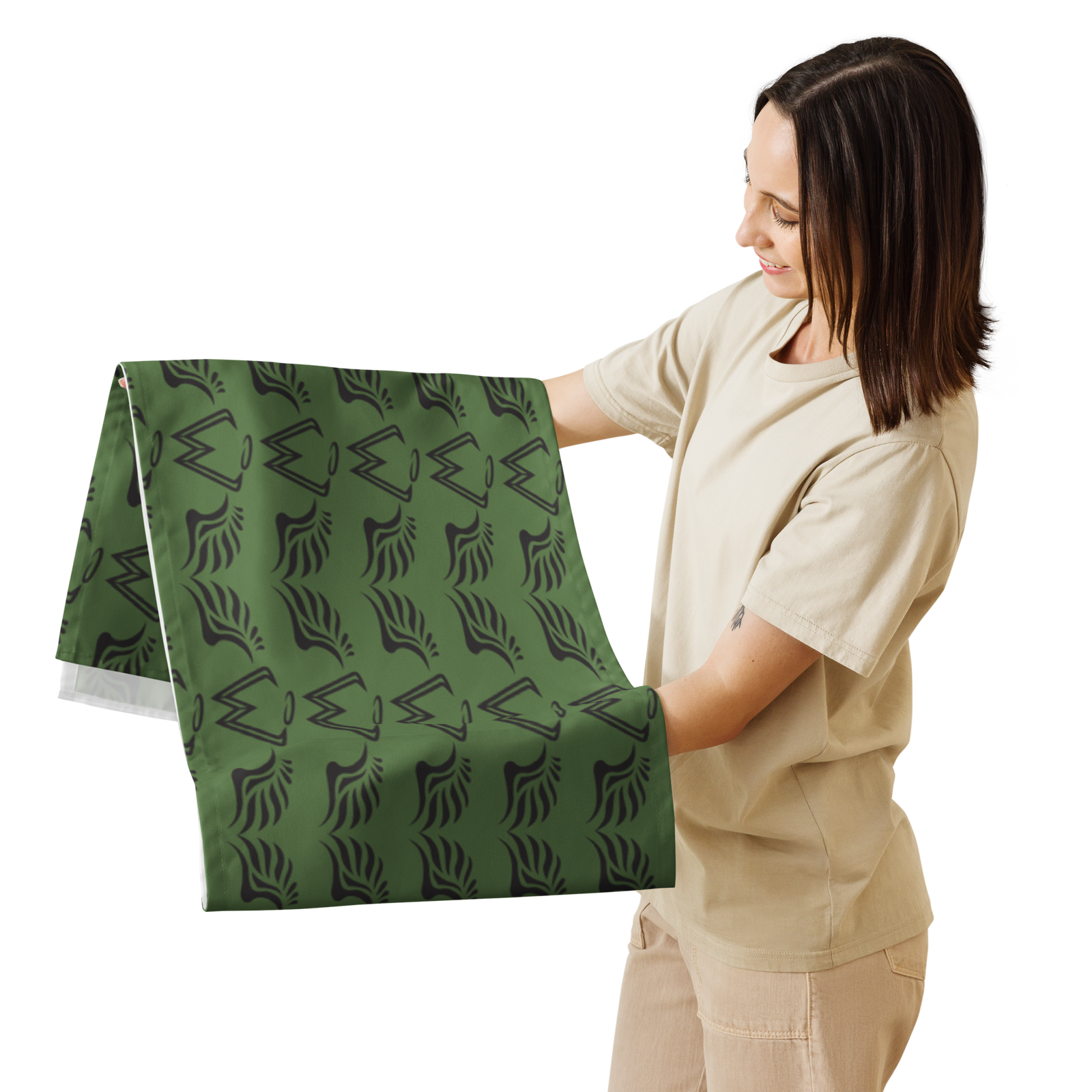 Army Green Table Runner With Duplicated Black MM Iconic Logo