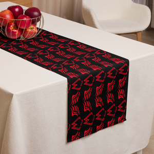 Black Table Runner With Duplicated Red MM Iconic Logo