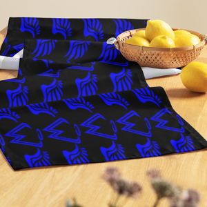 Black Table Runner With Duplicated Blue MM Iconic Logo