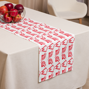White Table Runner With Duplicated Red MM Iconic Logo