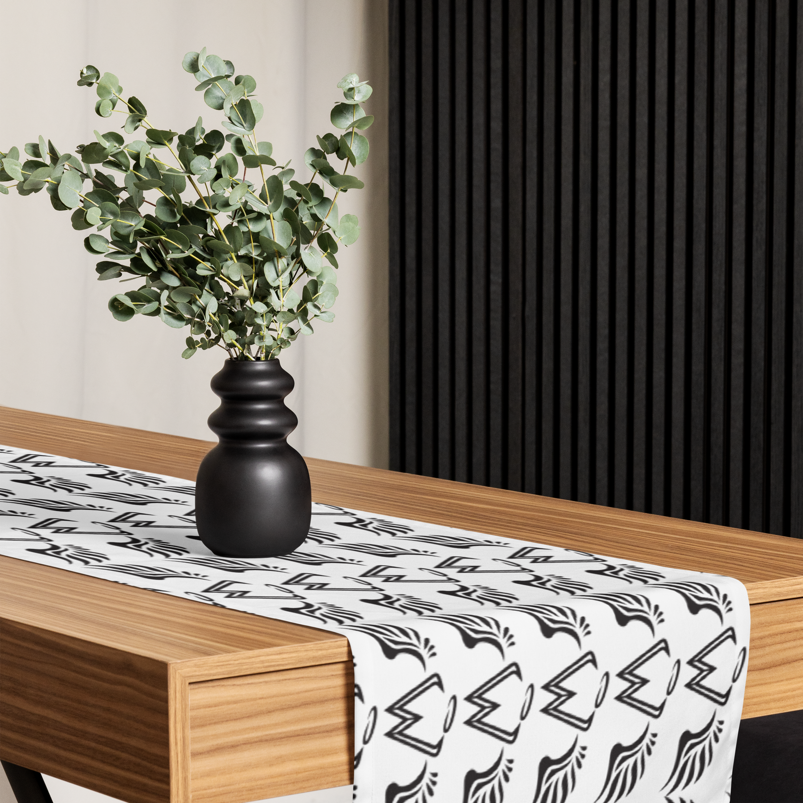 White Table Runner With Duplicated Black MM Iconic Logo