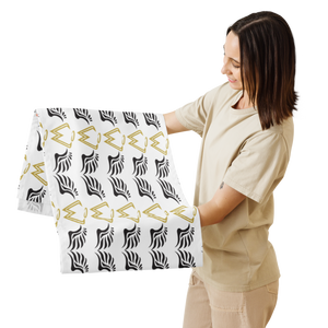 White Table Runner With Duplicated Gold-Black MM Iconic Logo