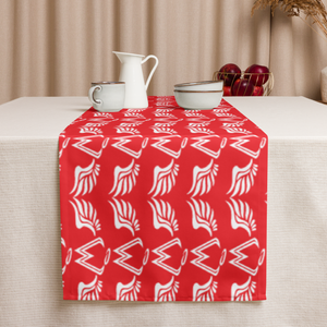 Red Table Runner With Duplicated White MM Iconic Logo