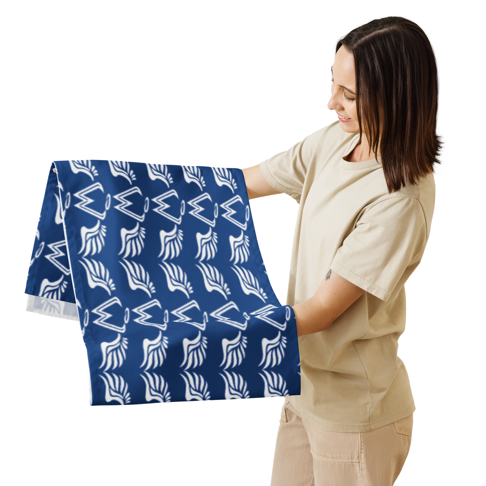 Blue Table Runner With Duplicated White MM Iconic Logo