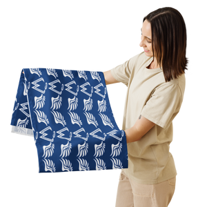 Blue Table Runner With Duplicated White MM Iconic Logo