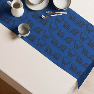 Blue Table Runner With Duplicated Black MM Iconic Logo