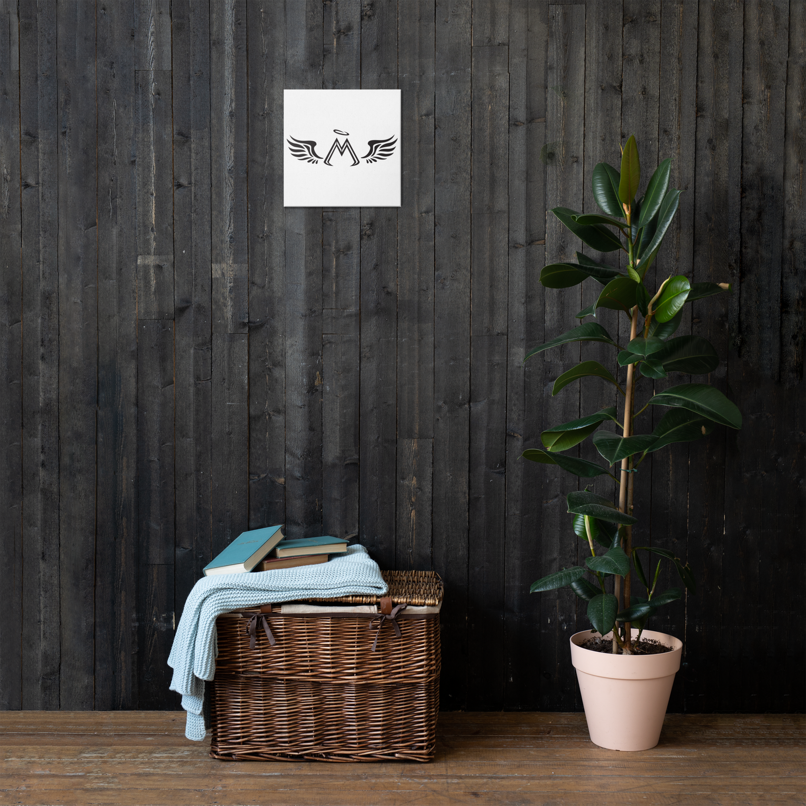 White Thin Canvas Painting With Black MM Iconic Logo
