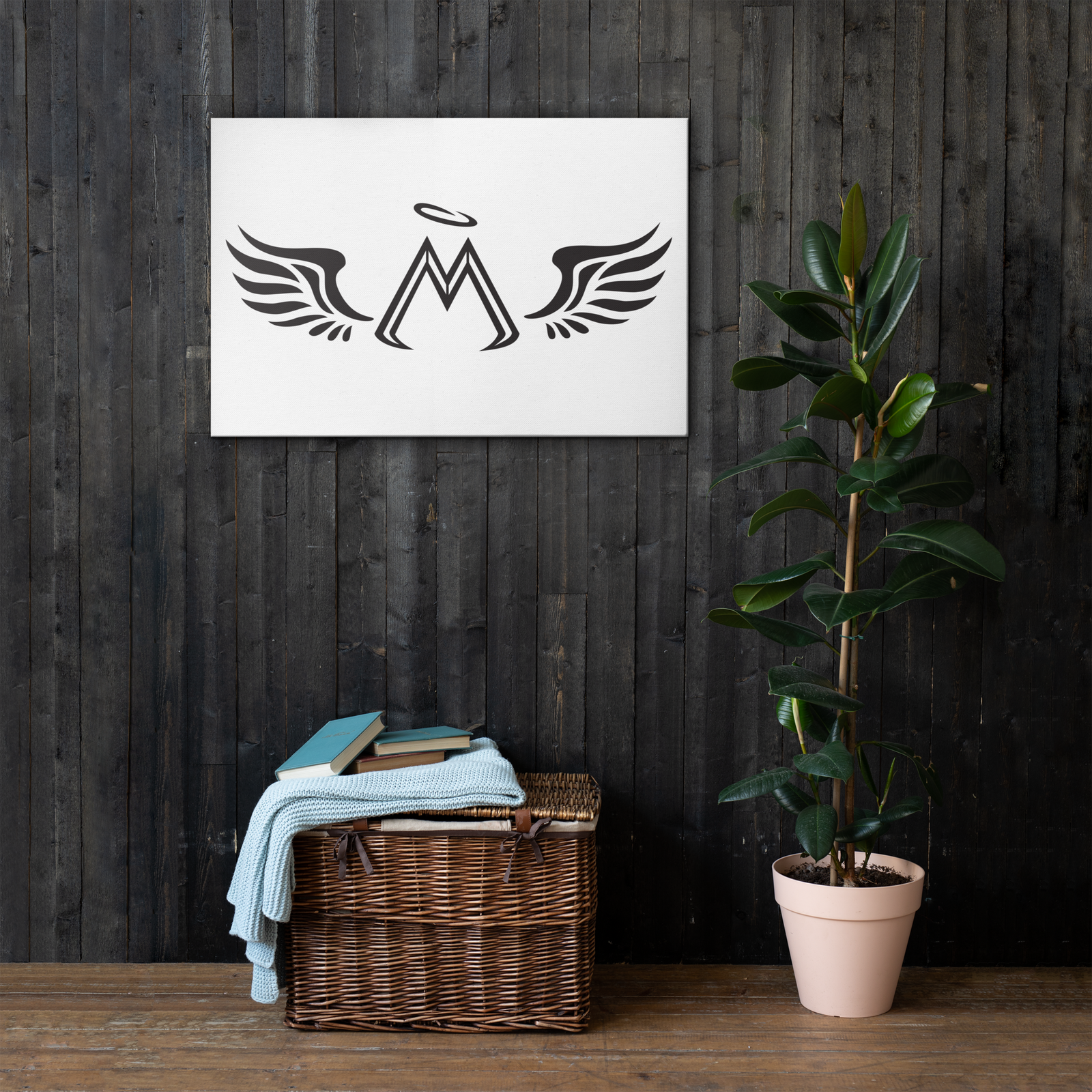 White Thin Canvas Painting With Black MM Iconic Logo