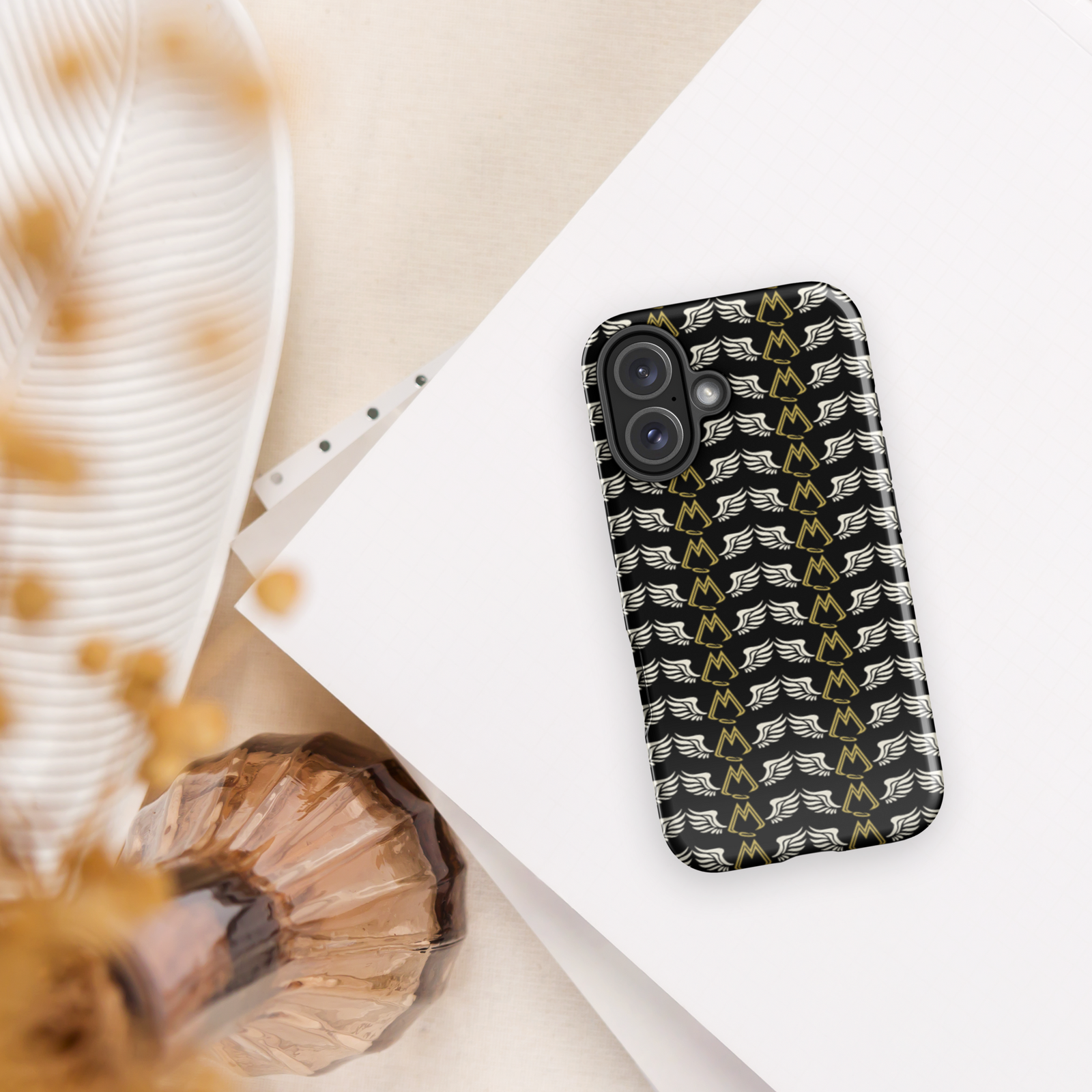 Black Tough Cases For iPhone 16 With Duplicated Classic MM Iconic Logo