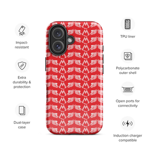 Red Tough Cases For iPhone 16 With Duplicated White MM Iconic Logo