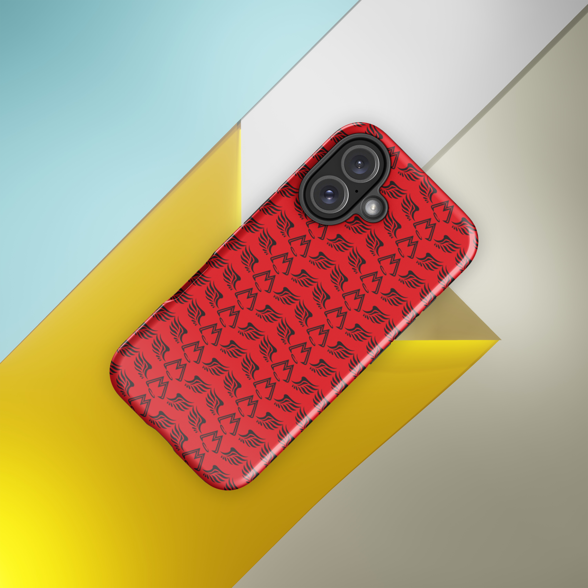 Red Tough Cases For iPhone 16 With Duplicated Black MM Iconic Logo