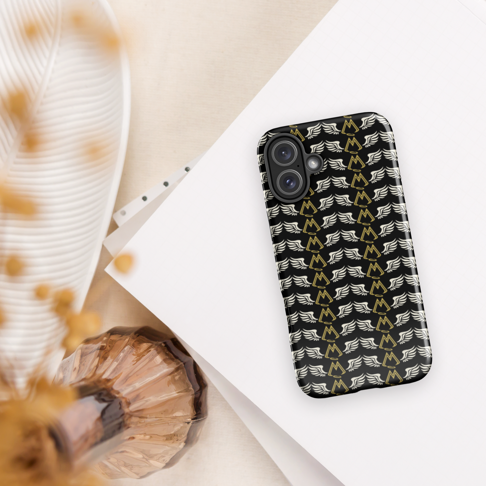 Black Tough Cases For iPhone 16 With Duplicated Classic MM Iconic Logo