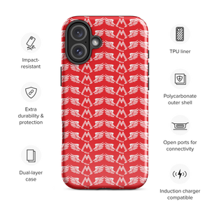 Red Tough Cases For iPhone 16 With Duplicated White MM Iconic Logo