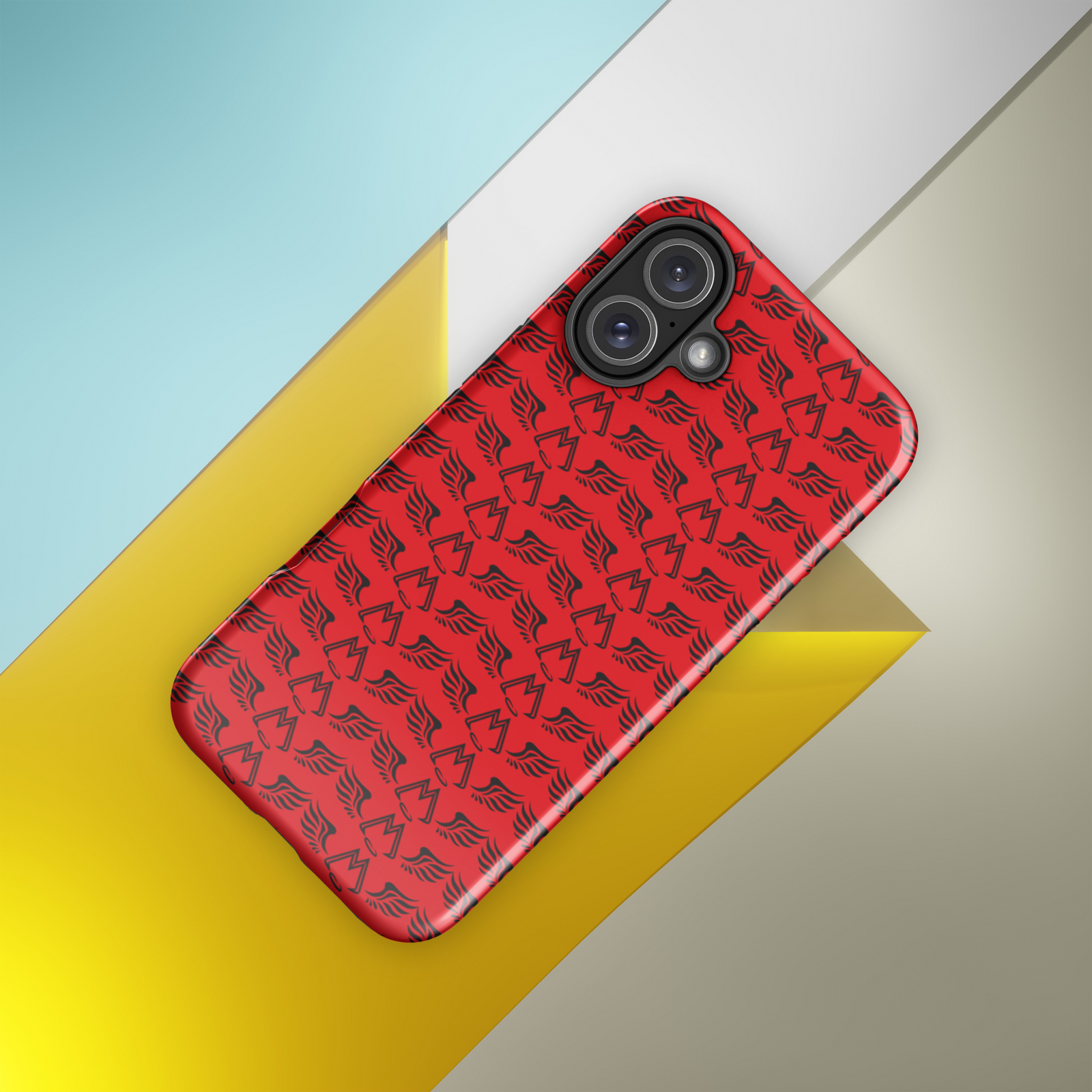 Red Tough Cases For iPhone 16 With Duplicated Black MM Iconic Logo
