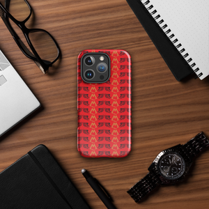 Red Tough Cases For iPhone 16 With Duplicated Gold-Black MM Iconic Logo