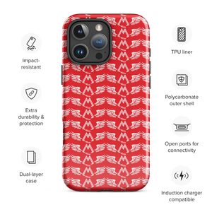 Red Tough Cases For iPhone 16 With Duplicated White MM Iconic Logo