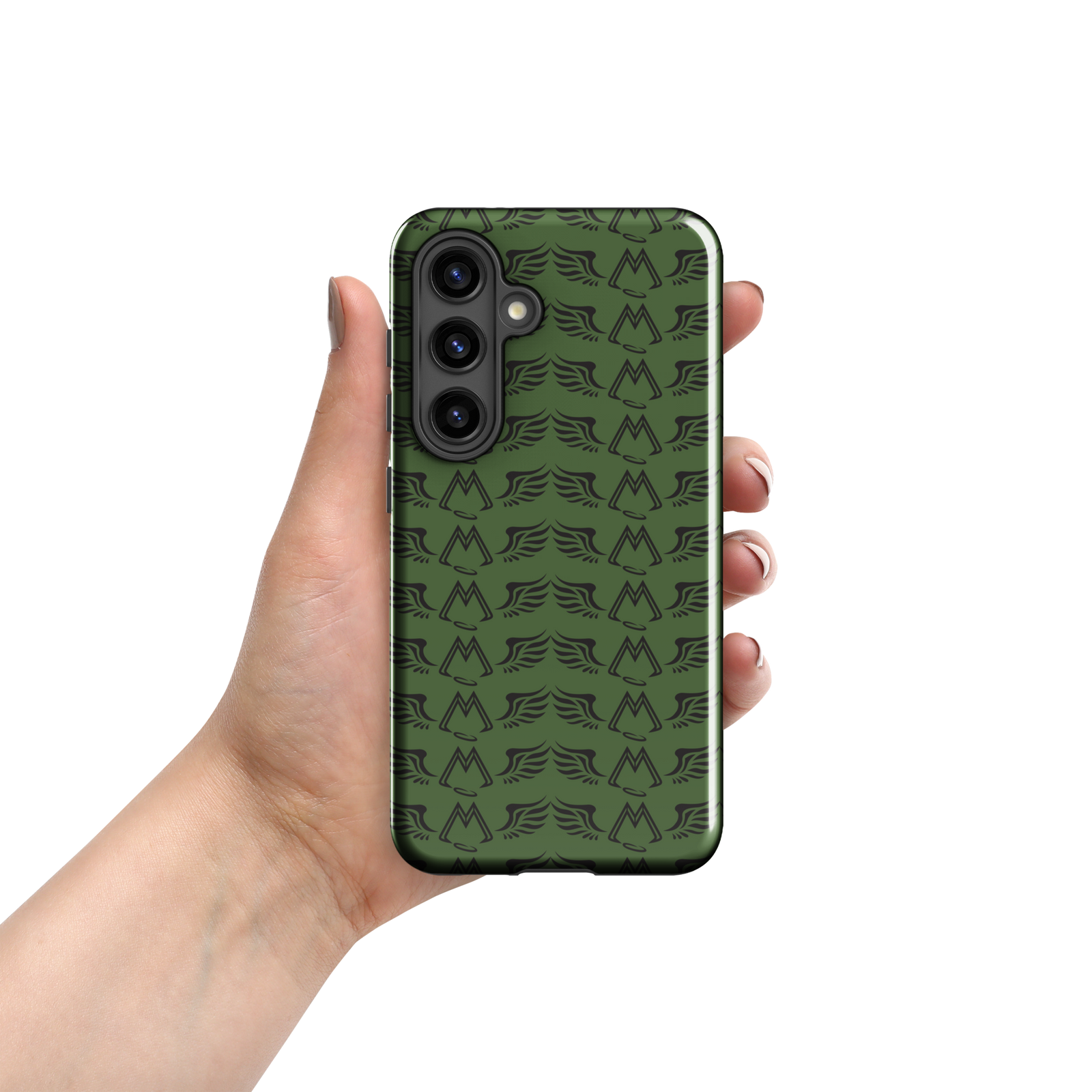 Army Green Tough Samsung Galaxy S24 Cases With Duplicated Black MM Iconic Logo