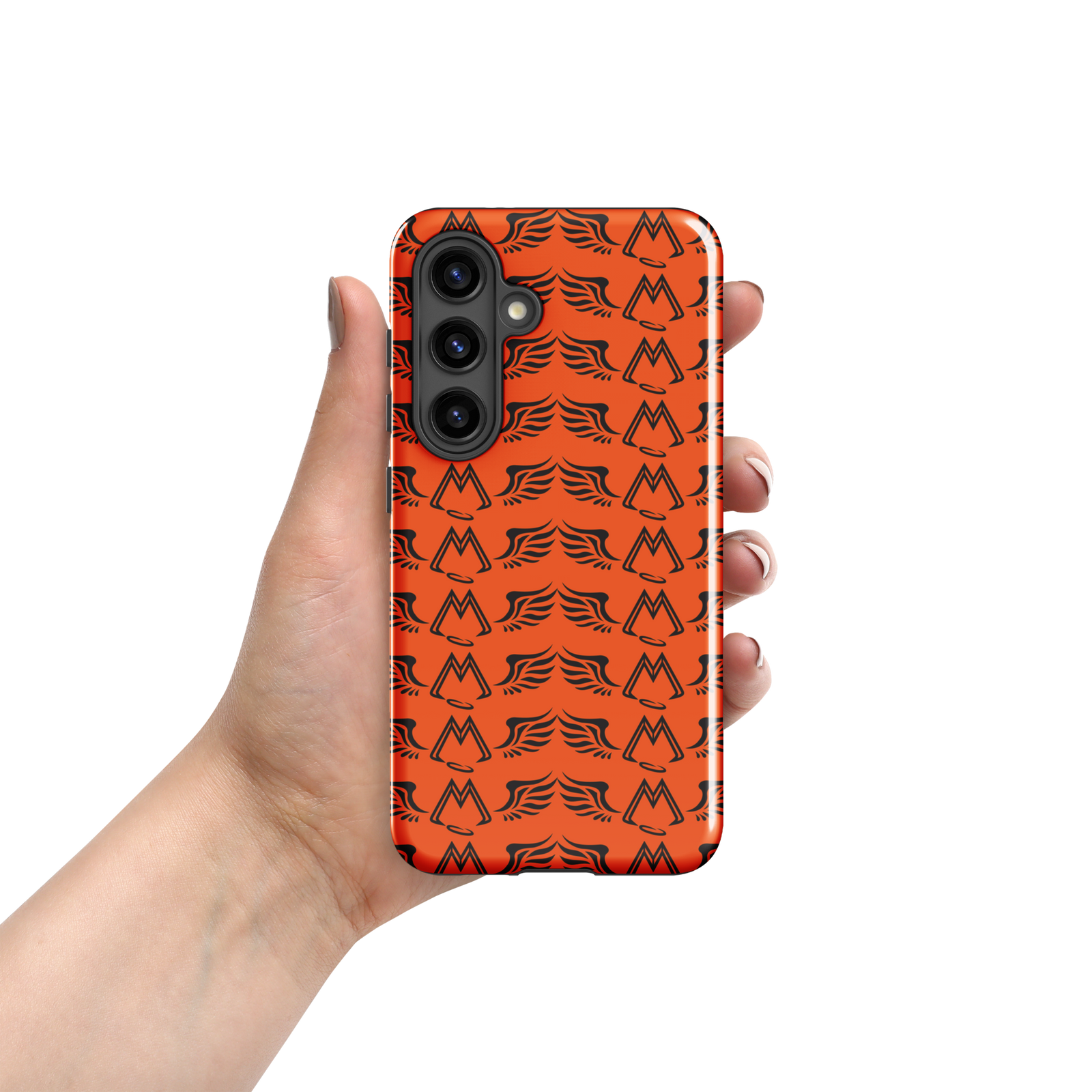 Orange Tough Samsung Galaxy S24 Cases With Duplicated Black MM Iconic Logo