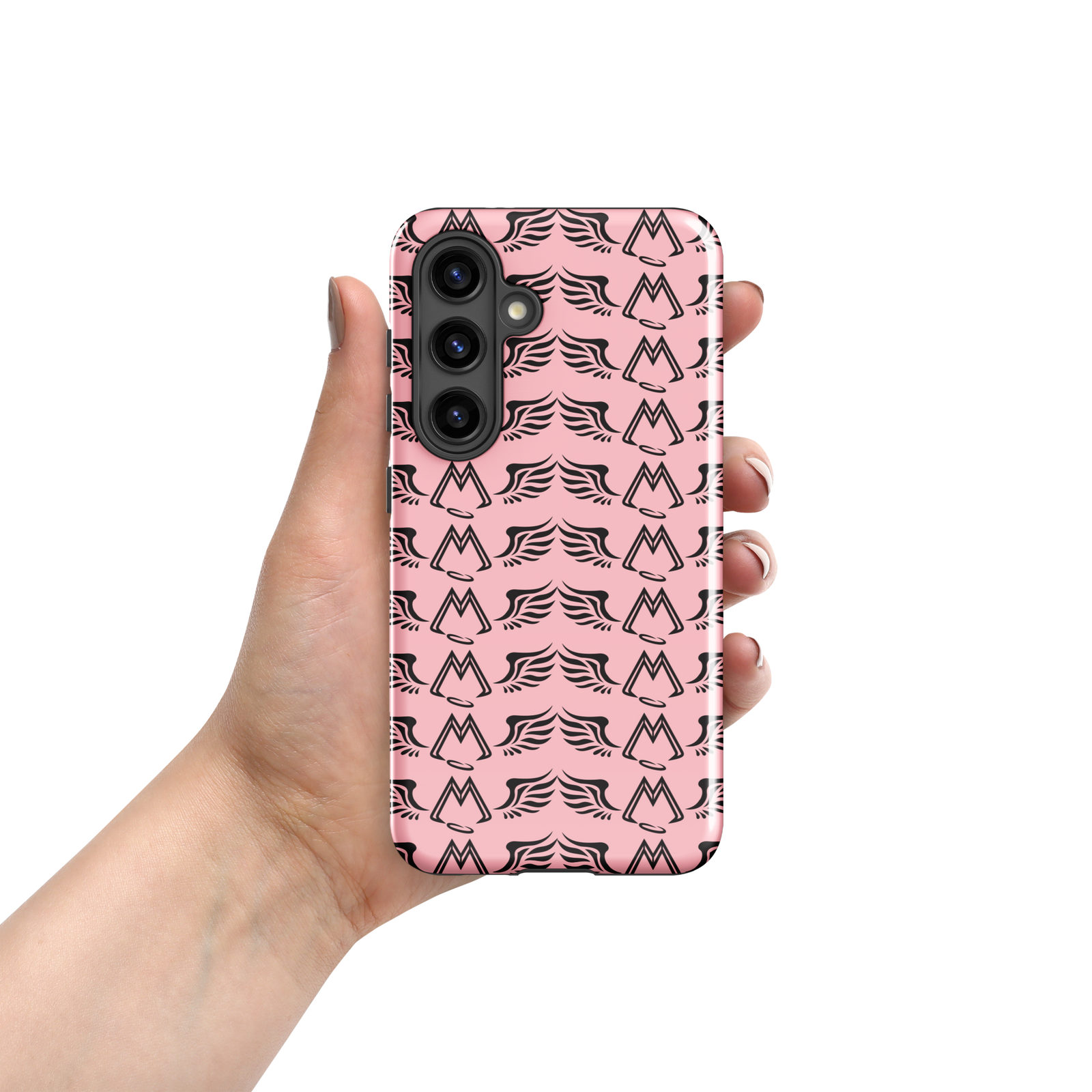 Pink Tough Samsung Galaxy S24 Cases With Duplicated Black MM Iconic Logo