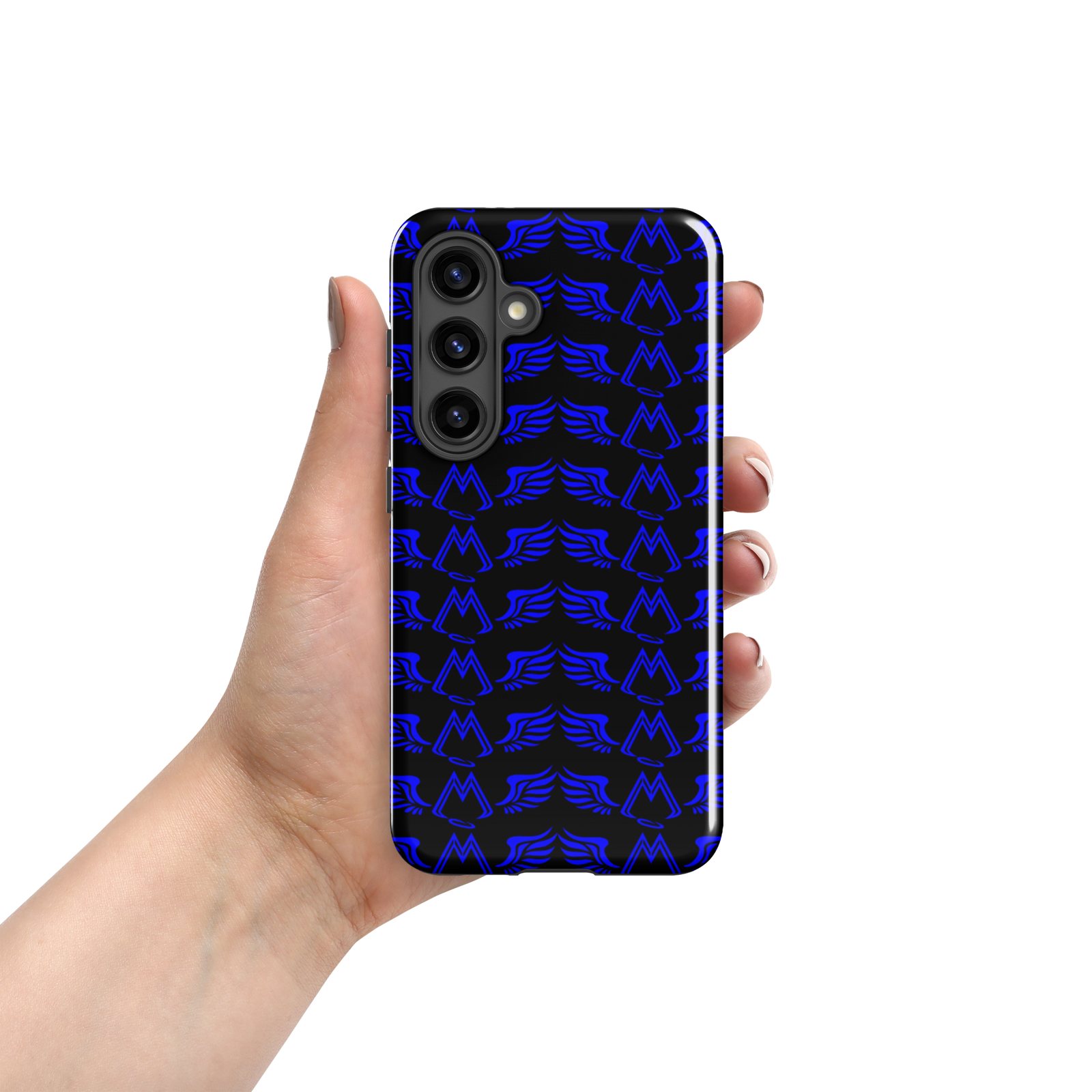 Black Tough Samsung Galaxy S24 Cases With Duplicated Blue MM Iconic Logo