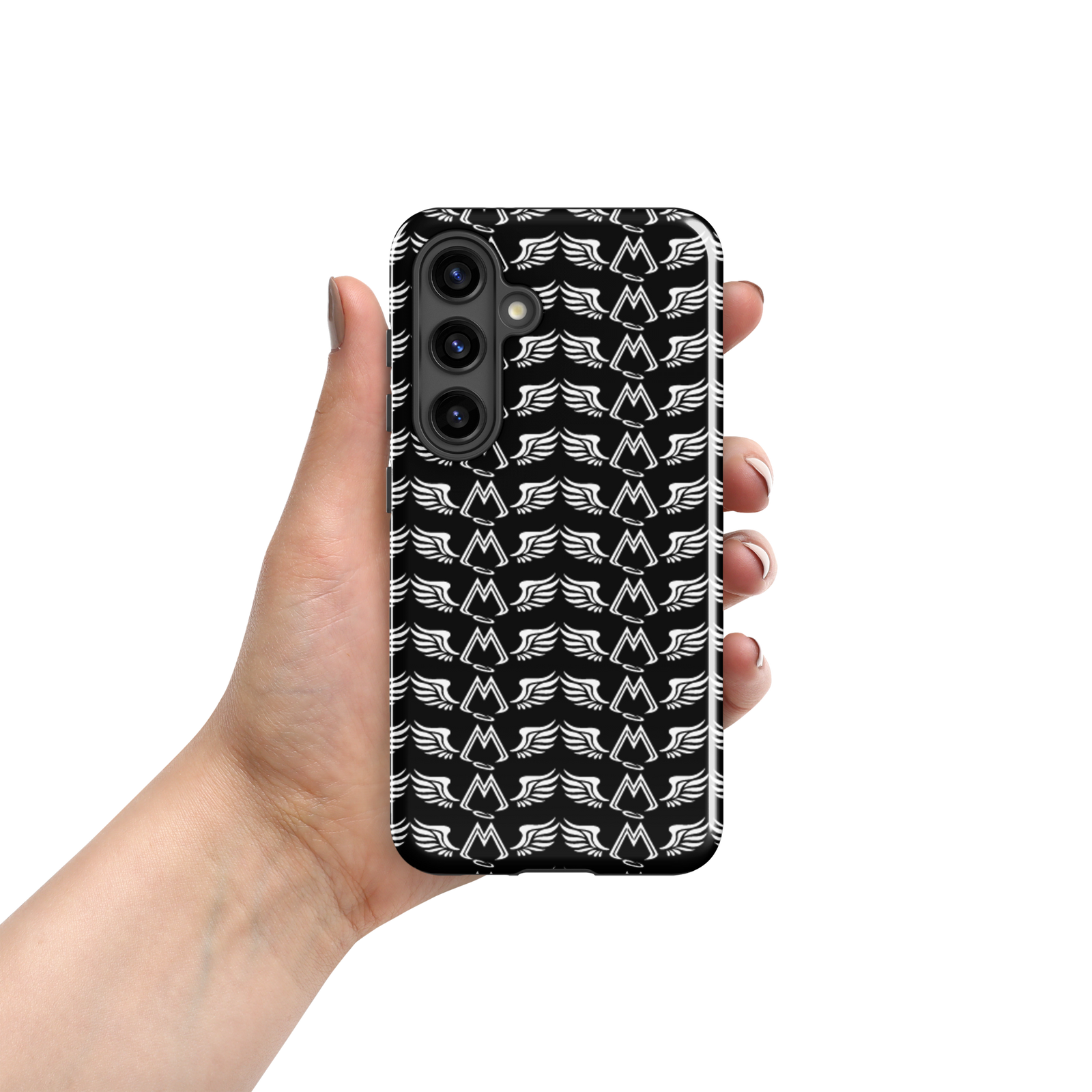 Black Tough Samsung Galaxy S24 Cases With Duplicated White MM Iconic Logo