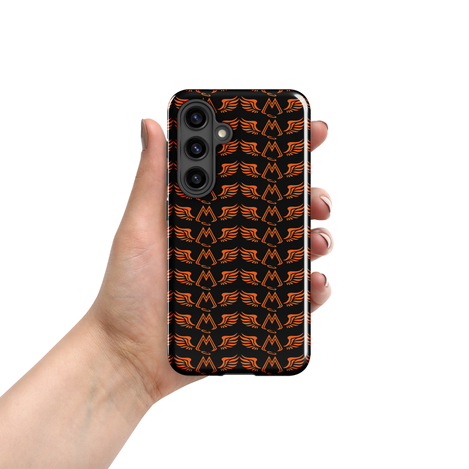 Black Tough Samsung Galaxy S24 Cases With Duplicated Orange MM Iconic Logo