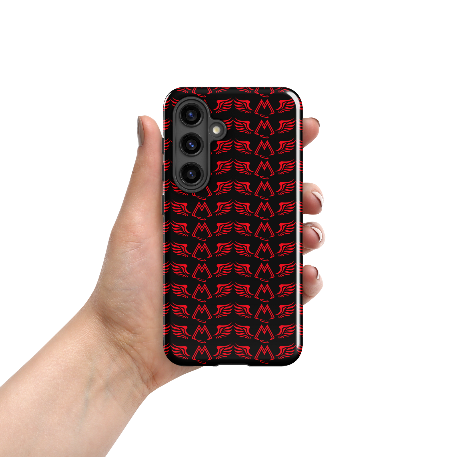 Black Tough Samsung Galaxy S24 Cases With Duplicated Red MM Iconic Logo