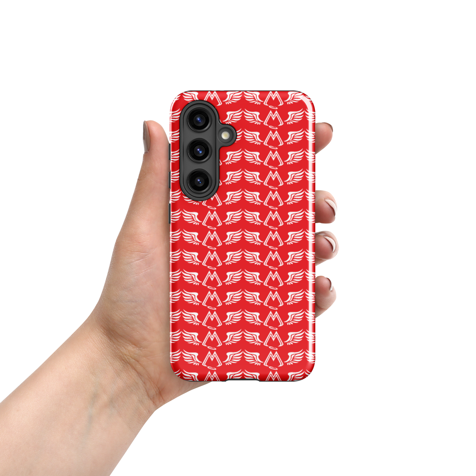 Red Tough Samsung Galaxy S24 Cases With Duplicated White MM Iconic Logo