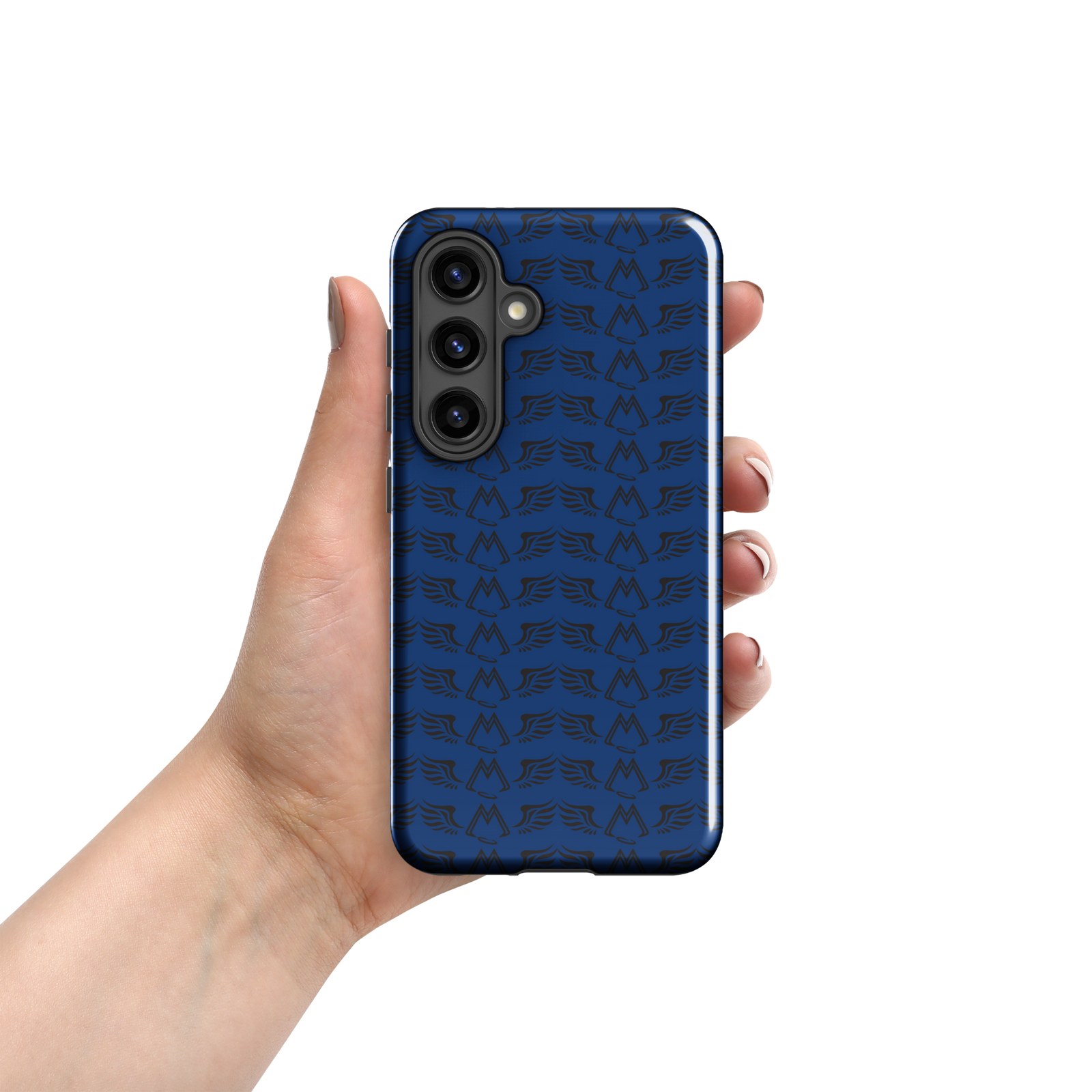 Blue Tough Samsung Galaxy S24 Cases With Duplicated Black MM Iconic Logo