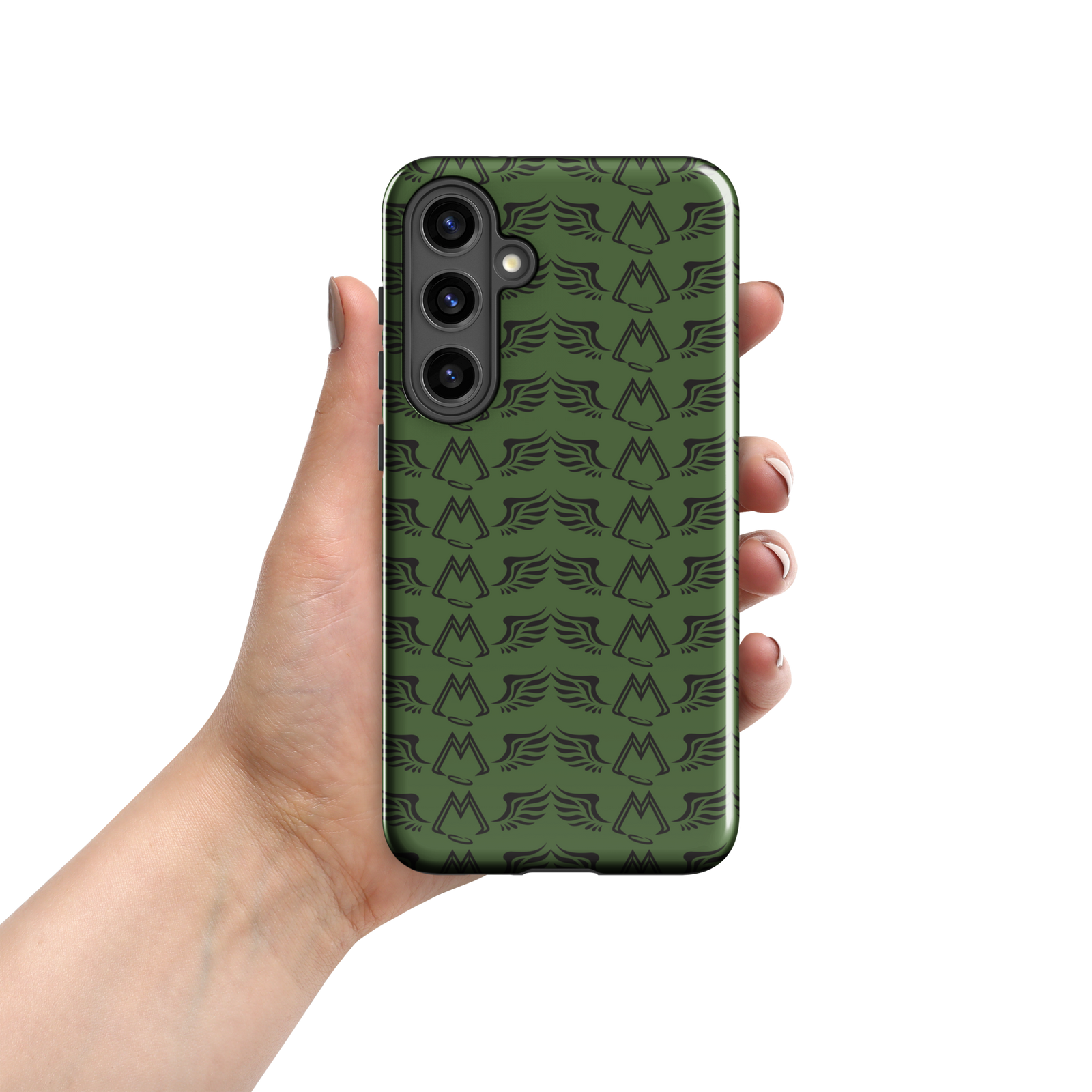 Army Green Tough Samsung Galaxy S24 Cases With Duplicated Black MM Iconic Logo