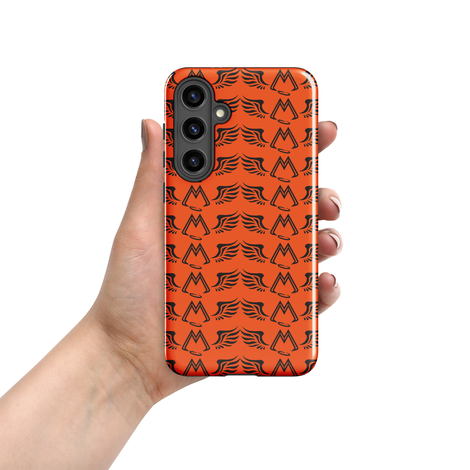 Orange Tough Samsung Galaxy S24 Cases With Duplicated Black MM Iconic Logo