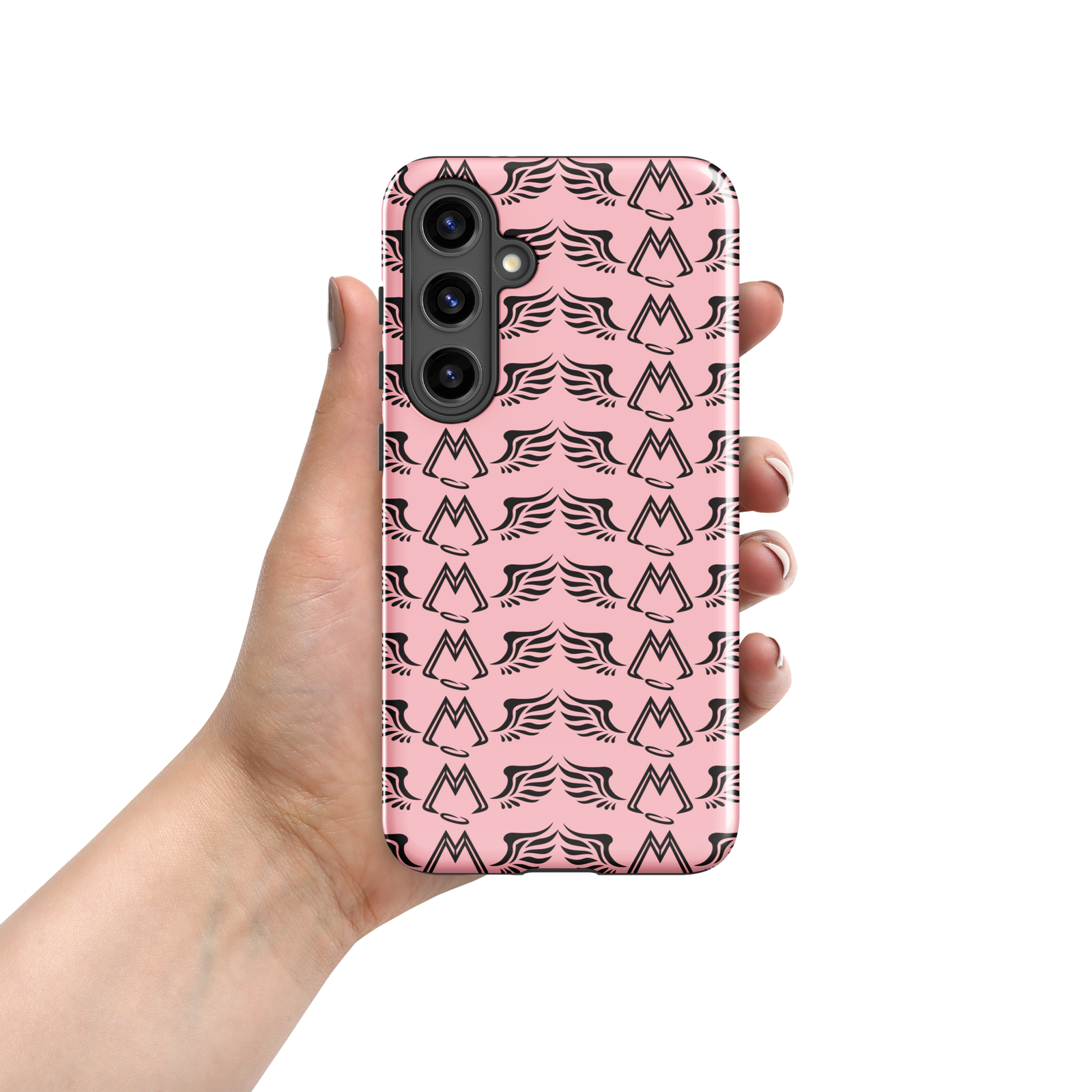 Pink Tough Samsung Galaxy S24 Cases With Duplicated Black MM Iconic Logo