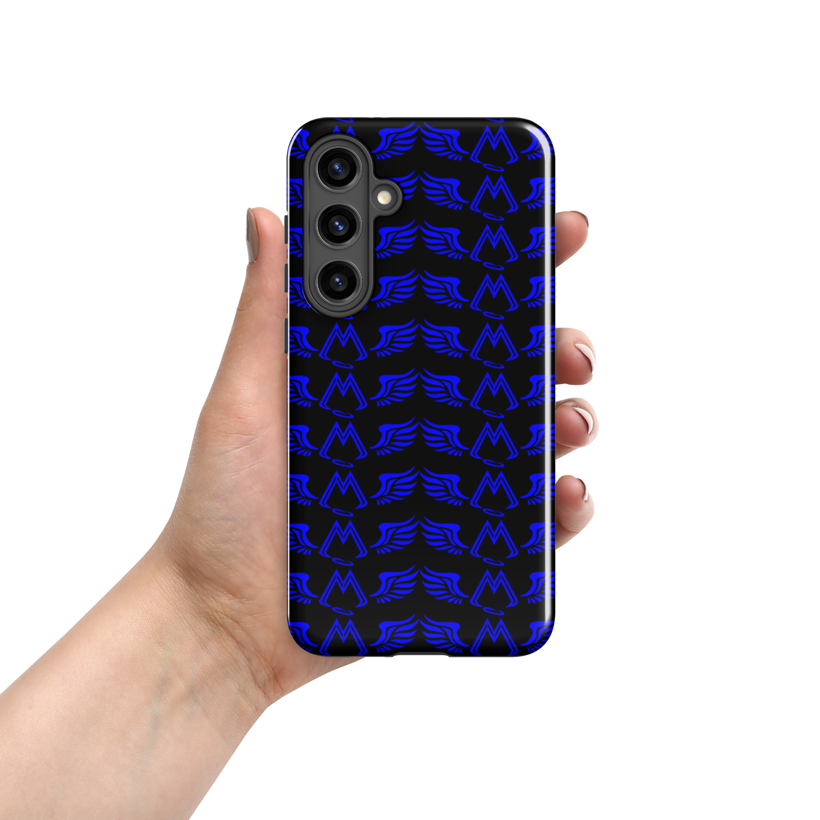 Black Tough Samsung Galaxy S24 Cases With Duplicated Blue MM Iconic Logo