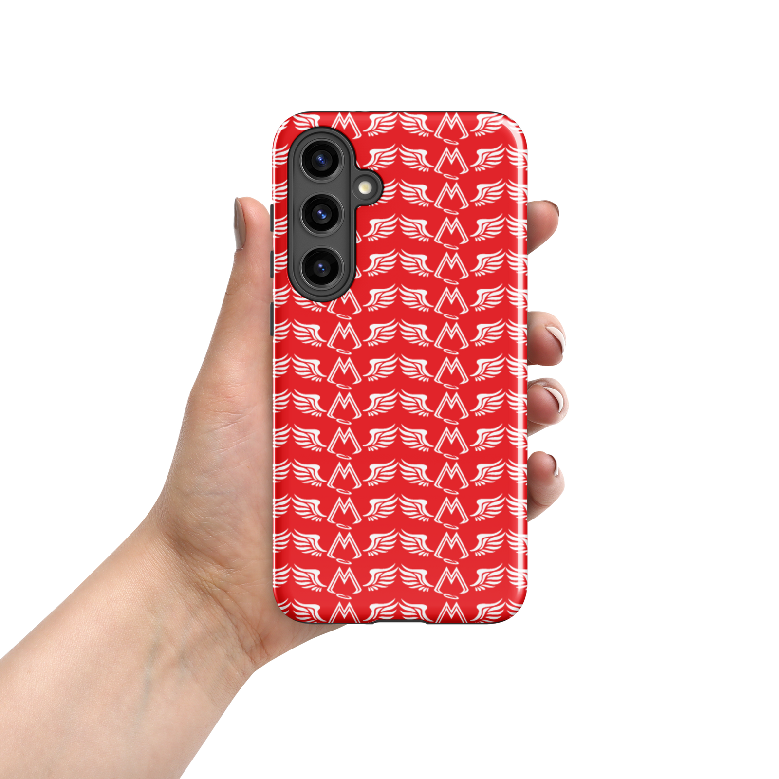 Red Tough Samsung Galaxy S24 Cases With Duplicated White MM Iconic Logo