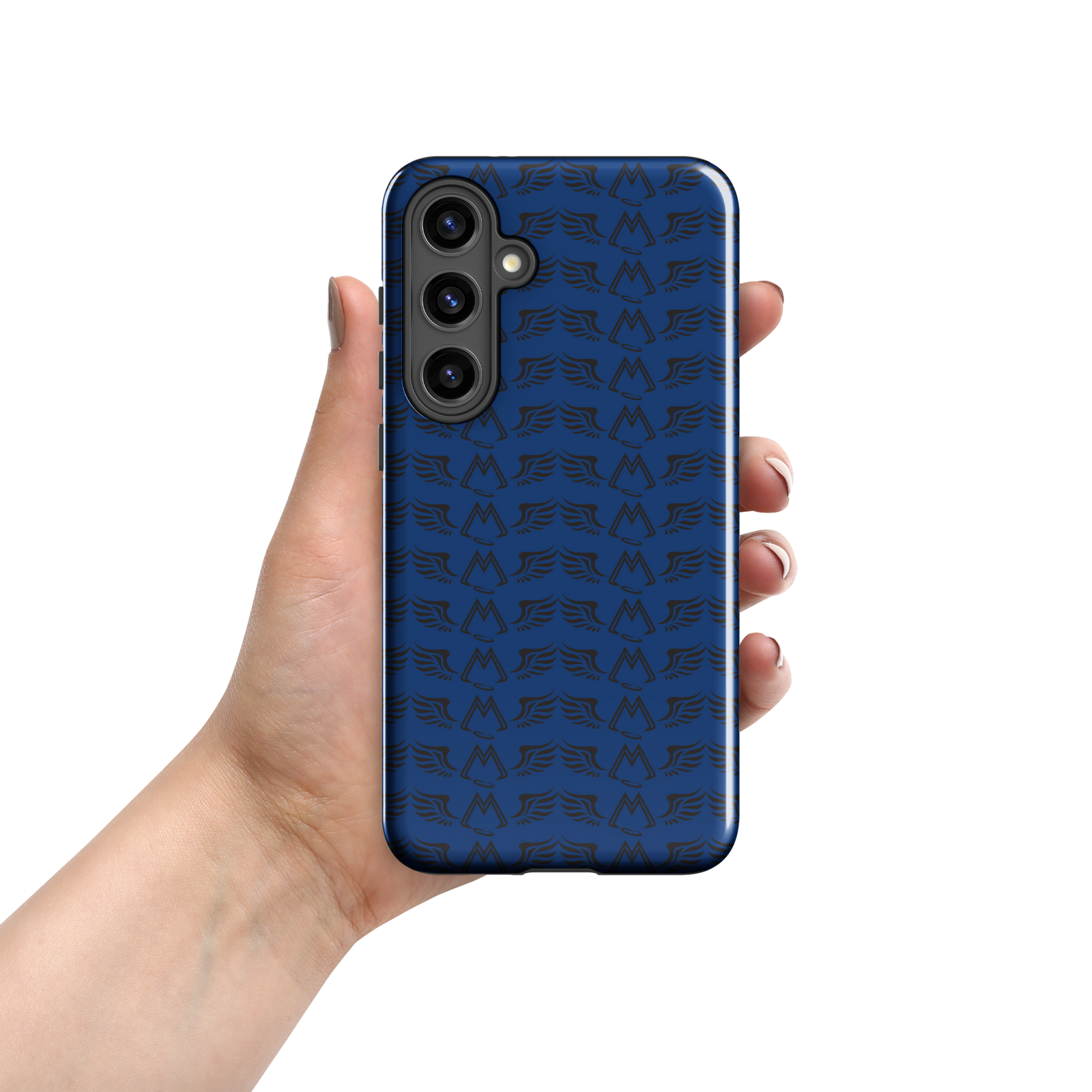 Blue Tough Samsung Galaxy S24 Cases With Duplicated Black MM Iconic Logo