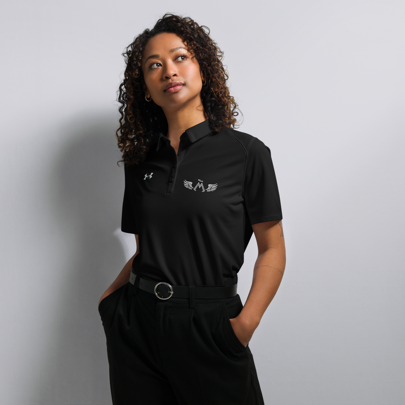 Black Under Armour Women’s Polo With Embroidered White MM Iconic Logo